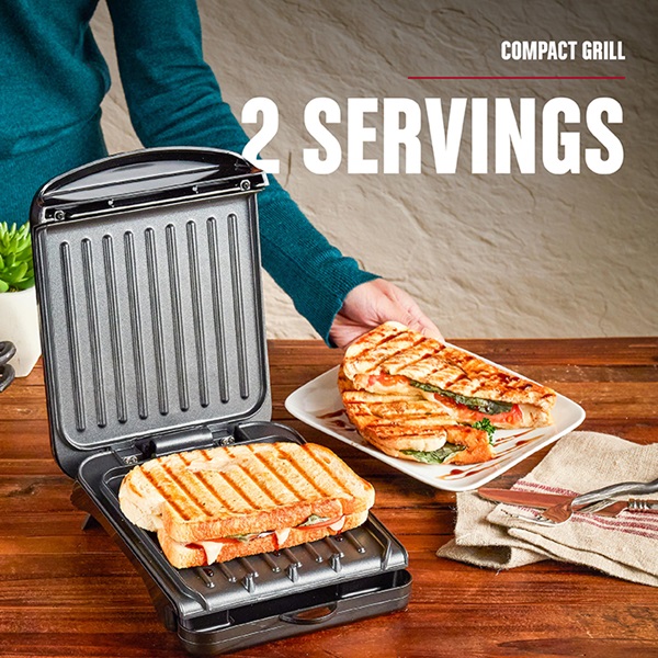 2Serving Classic Plate Electric Indoor Grill and Panini Press Black